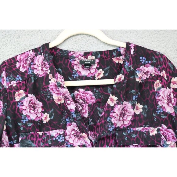 Torrid Harper Floral 3/4 Puff Sleeve Tunic-Size 00 M/L (10)-Pockets - Picture 5 of 13